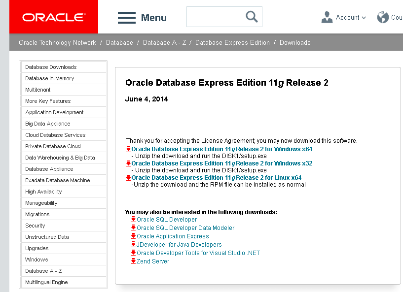 Download Oracle Express Edition 11g Release 2 