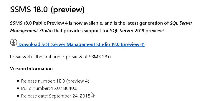 Download SSMS 18.0 Preview for connecting to SQL Server