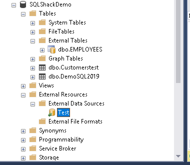 External table in SQL Server Management Studio