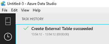  External table successful message Azure Data Studio