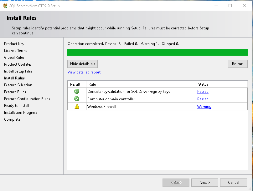 Install Rules SQL Server vNext CTP2.0 