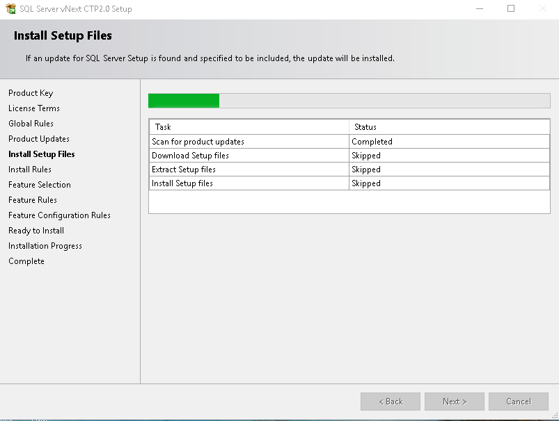 Install Set up files in SQL Server vNext CTP2.0