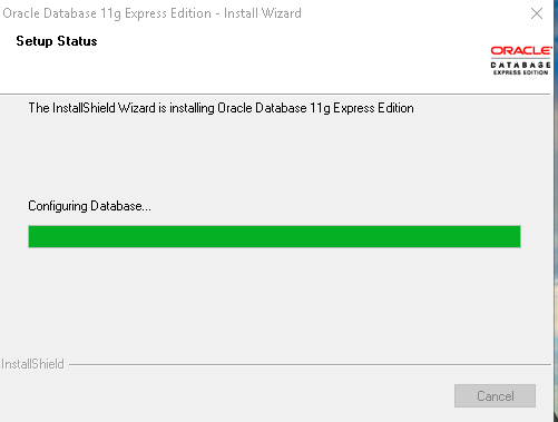Oracle Express Edition 11g Release 2 installation progress