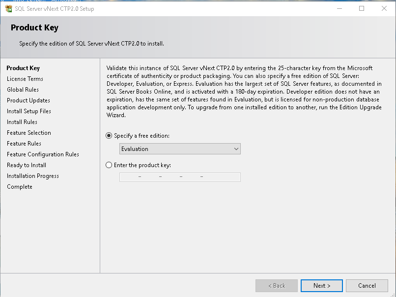 Specify edition in SQL Server Installation Center