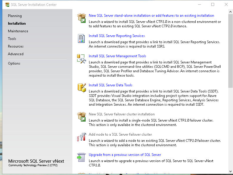 SQL Server Installation Center - option to install SQL Server on Standalone system