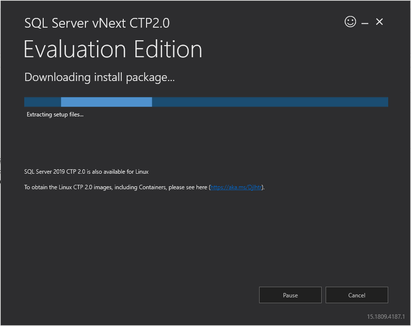 SQL Server vNext CTP2.0 installation media download and messages
