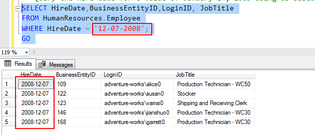 sql date format in US format