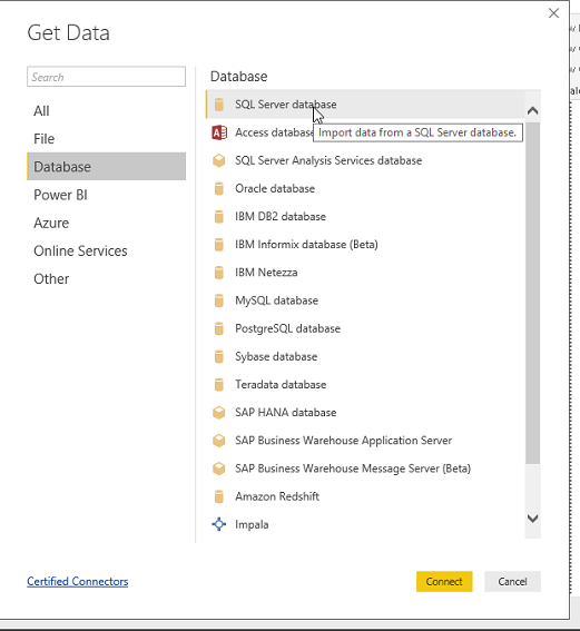 Select the data source options in PowerBI