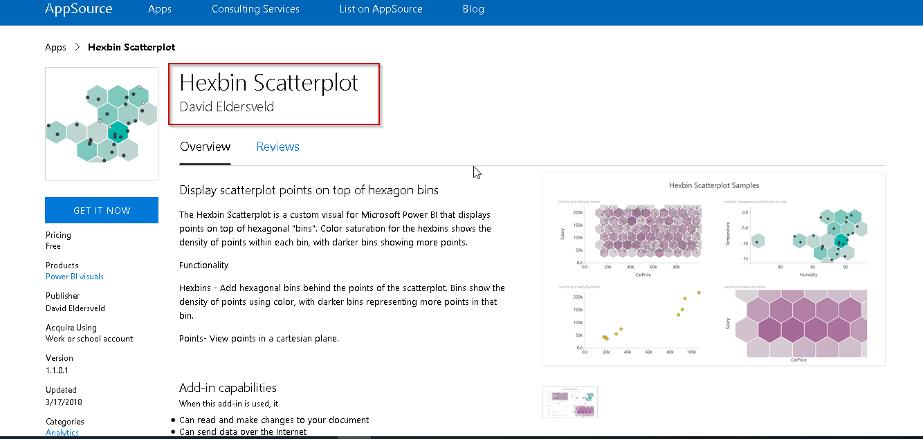 Hexbin Scatterplot- Microsoft AppSource
