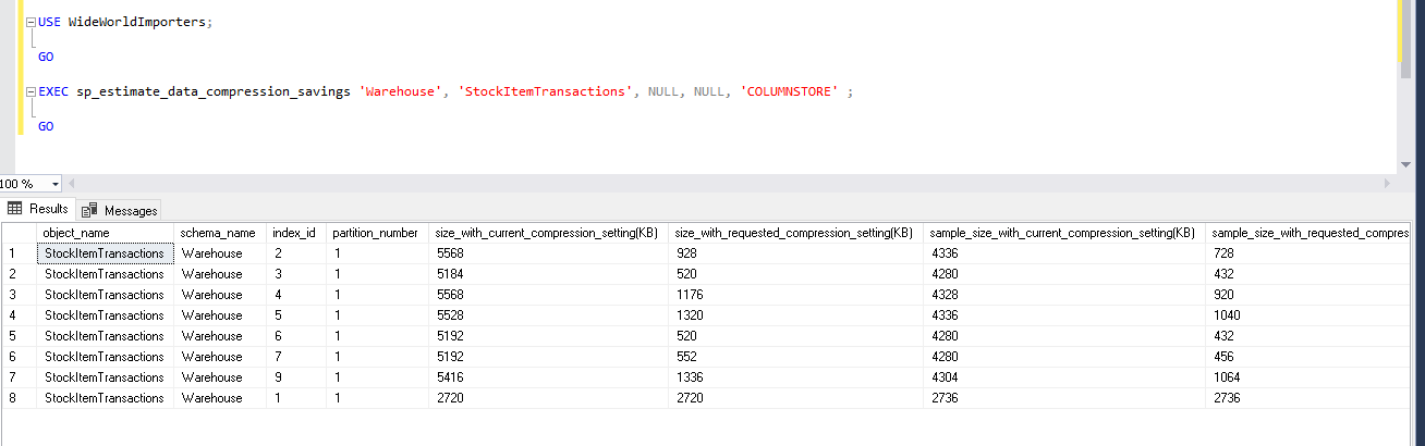 sp_estimate_data_compression_savings  with Columnstore option