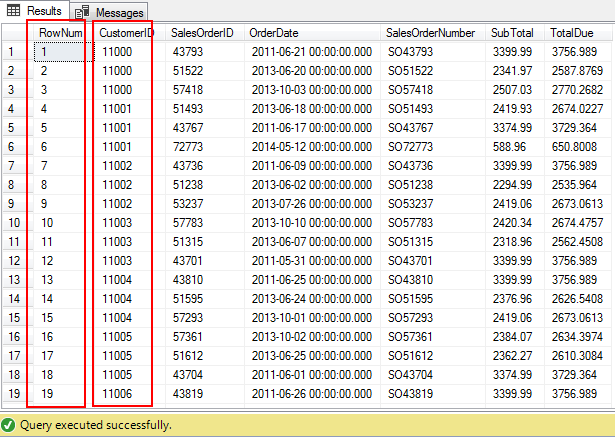 Sql server row number in query