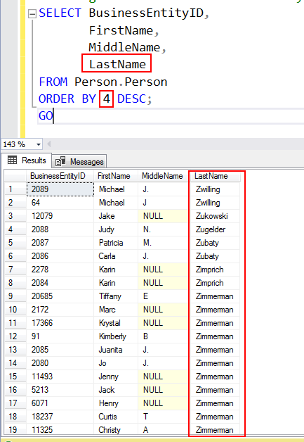 SQL order by specifying a particular column with a number