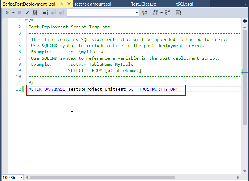 SQL developer unit testing - Add a new setting to Post-Deployment  Script