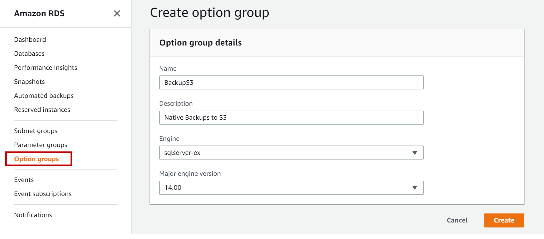 AWS RDS SQL Server Option Groups