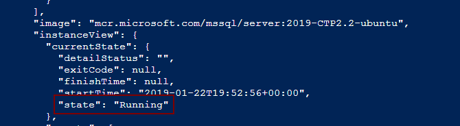 Azure PowerShell module - Az Container create command output validation for the state - Running