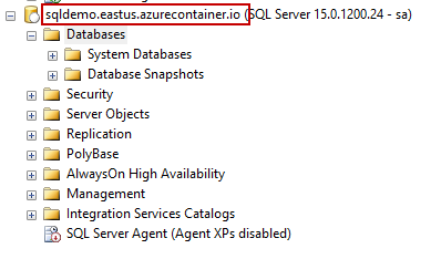 Azure PowerShell module - SSMS view of Azure Container Instance