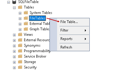 Create FILETABLE SQL Server