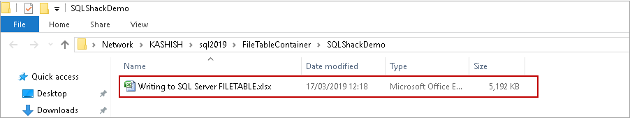 Explore SQL Server FILETABLE in directory