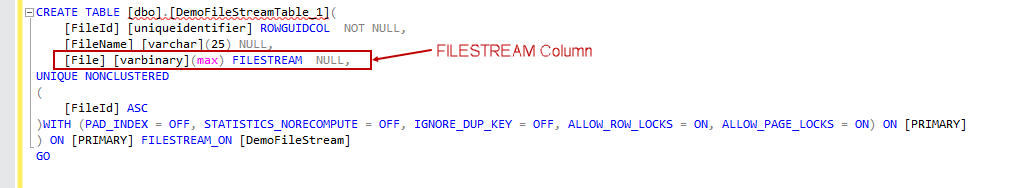 FILESTREAM column example