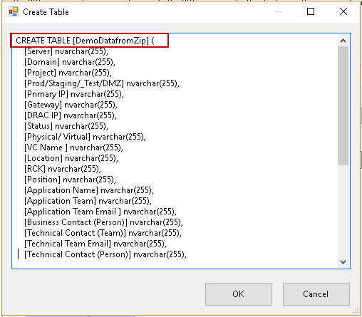 Importing compressed data into SQL Server: Create table in the SSIS package