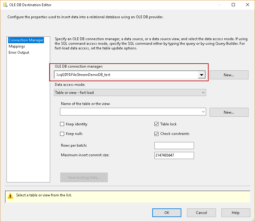 Importing compressed data into SQL Server: OLE DB Connection Manager 