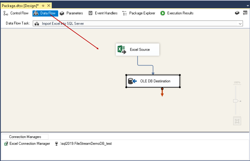 Importing compressed data into SQL Server: Verify the configured data flow task