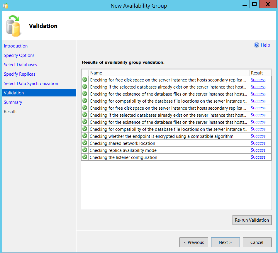 New SQL Server Always On availability group - validation
