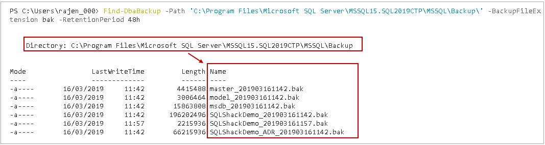 PowerShell SQL Server - Find-DbaBackup PowerShell Command configurations