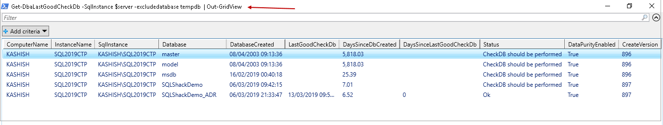 powershell sql server module DBAChecks: Exclude database for consistency validation check