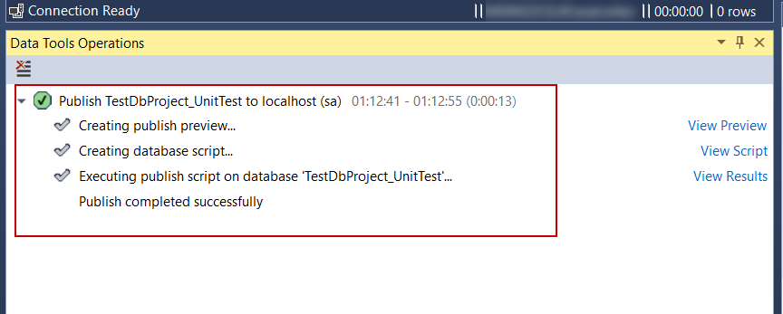 SQL developer unit testing - Publish result of the database project.