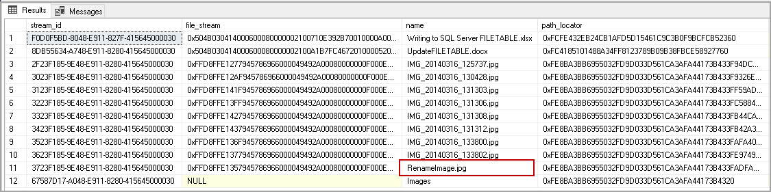 Rename object in SQL Server FILETABLE