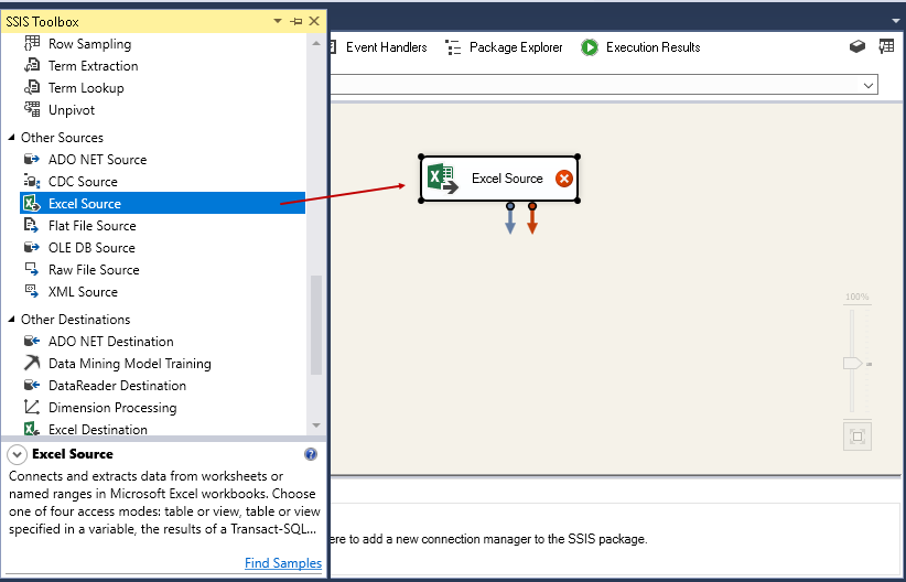 SQL import of compressed data: Configure the excel source in SSIS package