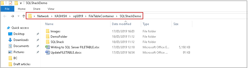 SQL Server FILETABLE directory