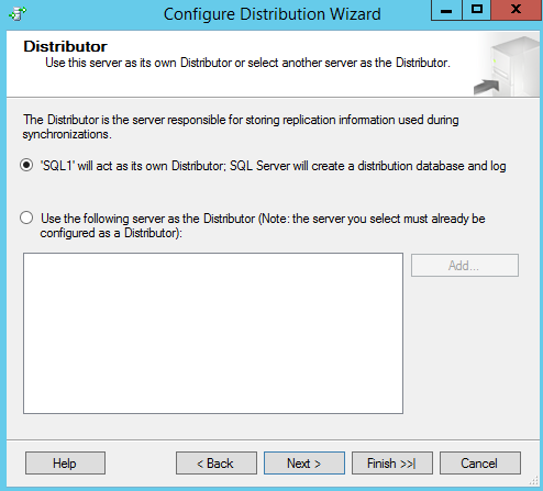 SQL Server replication - Configure distribution wizard - Distributor