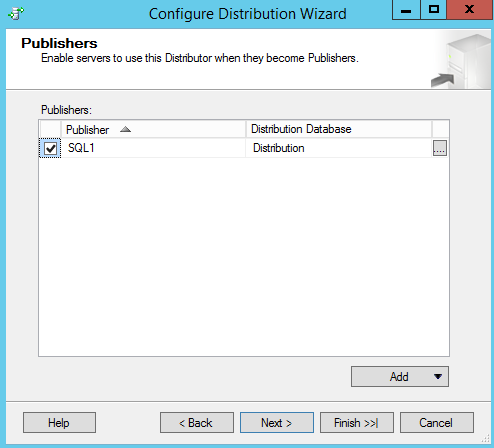 SQL Server replication - Configure distribution wizard - Publishers