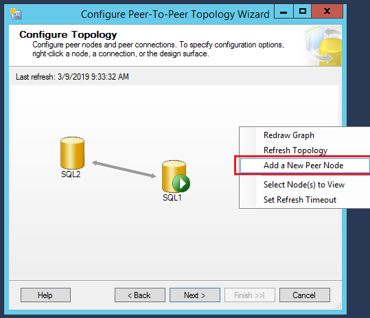 SQL Server replication - Configure Peer-to-Peer Topology wizard - Configure Topology - Add a new Peer node