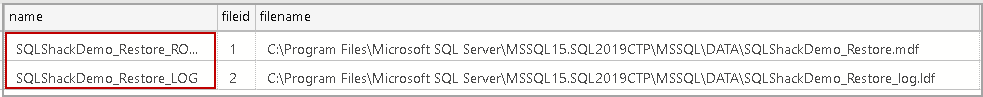Database restore in SQL Server - Output of sp_helpfile to reflect change in logical file names 