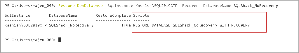 Database restore in SQL Server - Restore-DbaDatabase command in DBATools examples - Recovery