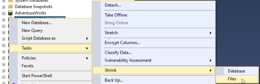 Database Shrink using SSMS