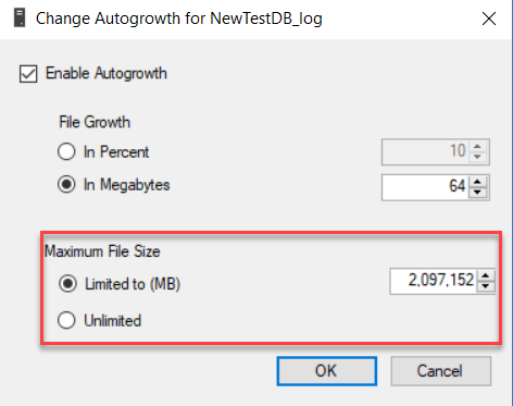 Max Size of Transaction Log File