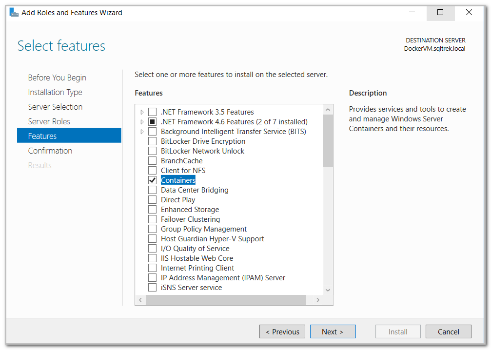 SQL with Docker container on Windows Server 2016