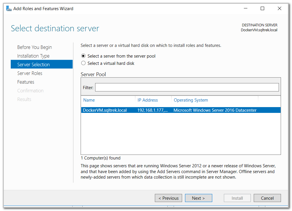 server selection in add roles and features wizard