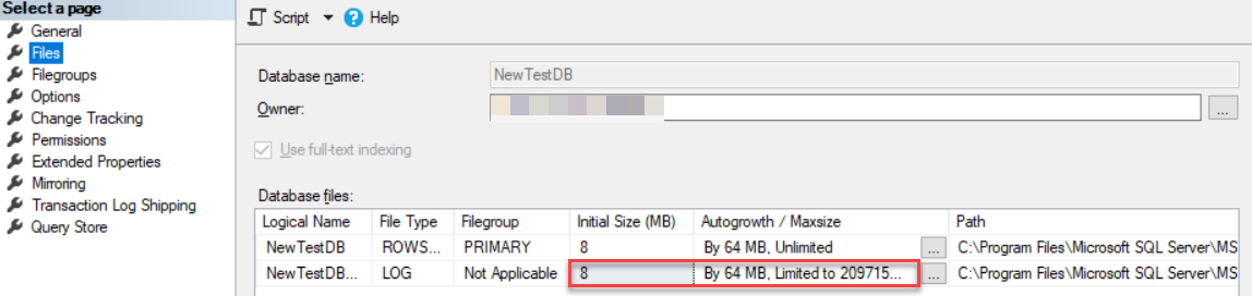 Logging DB. Transaction logs logo. Script generic