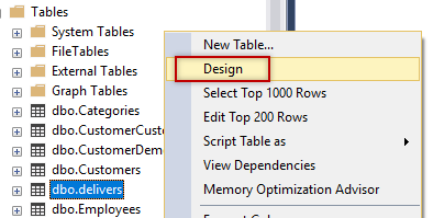 SSMS Design table