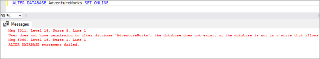 Error on setting the database online in SSMS.