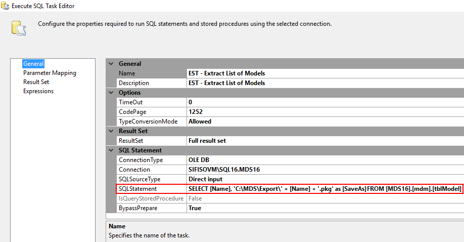 Execute SQL Task Editor in SSIS