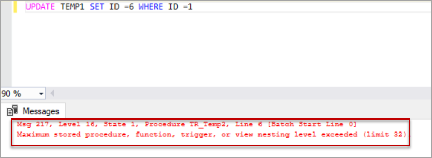 ricorsione indiretta dei trigger in SQL Server