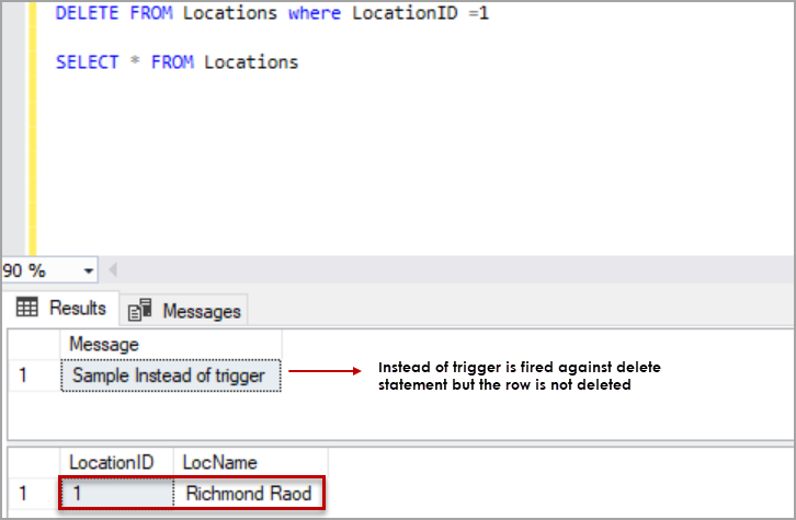 INSTEAD OF TRIGGER in SQL Server