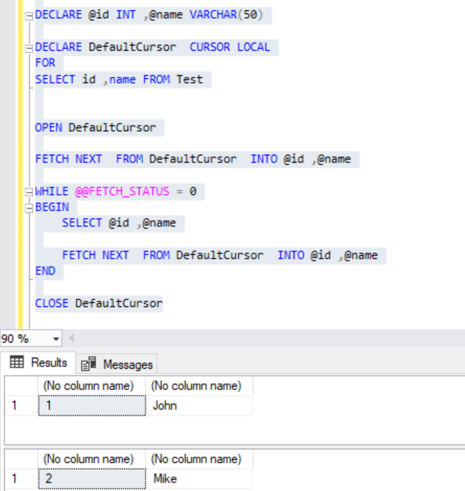 Local SQL Server cursor - one batch