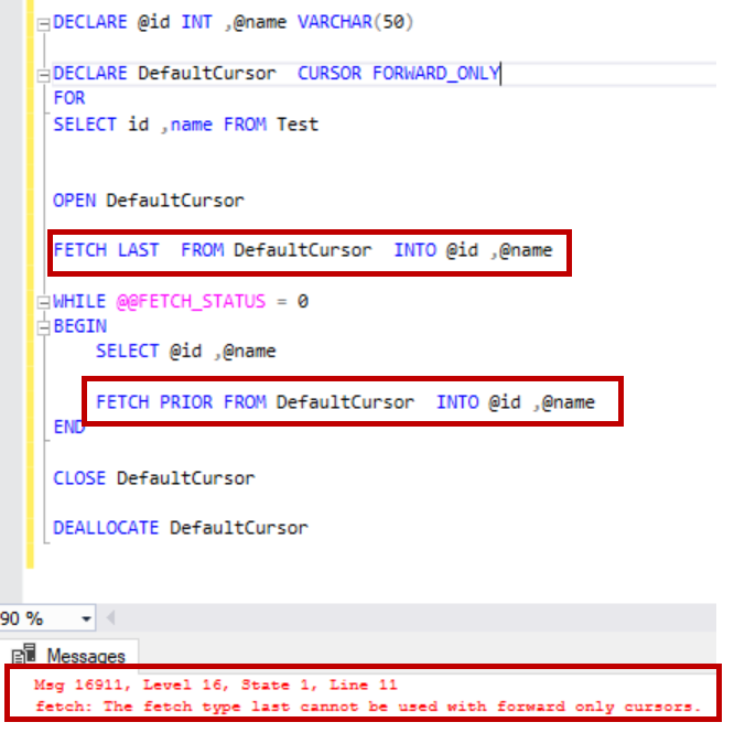 SQL Server cursor - FORWARD_ONLY